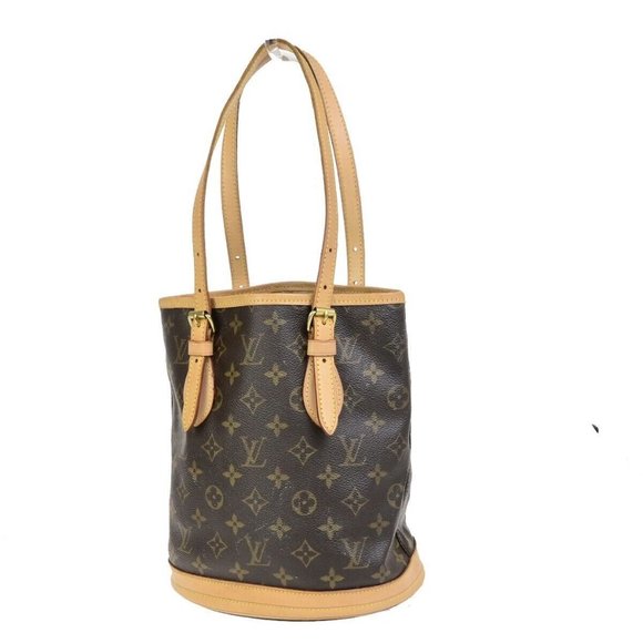 LOUIS VUITTON BUCKET PM Shoulder Tote Bag Monogram Leather Brown - Picture 1 of 15